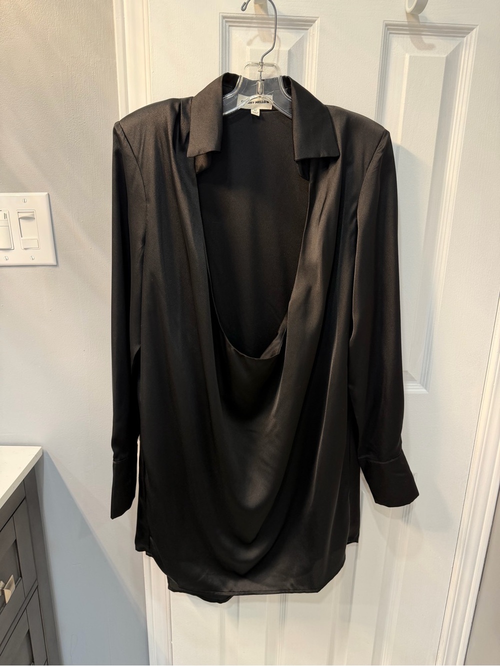Cherry Mellow Black Draped Neck Blouse Size Medium Like New